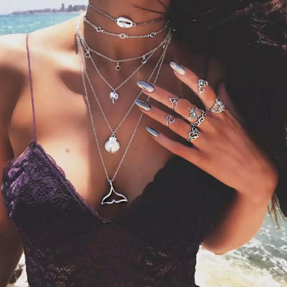 NEW Silver Toned Boho Multilayer Choker Necklace - Picture 5 of 11